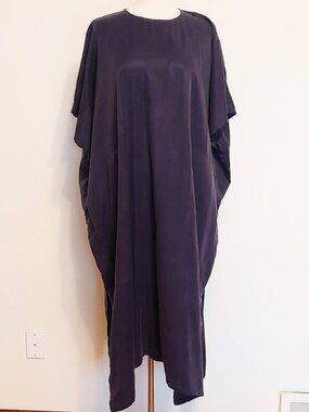 L.F. MARKEY Slate Navy Blue Cooper Oversized Washed Satin-Twill Midi Dress O/S
